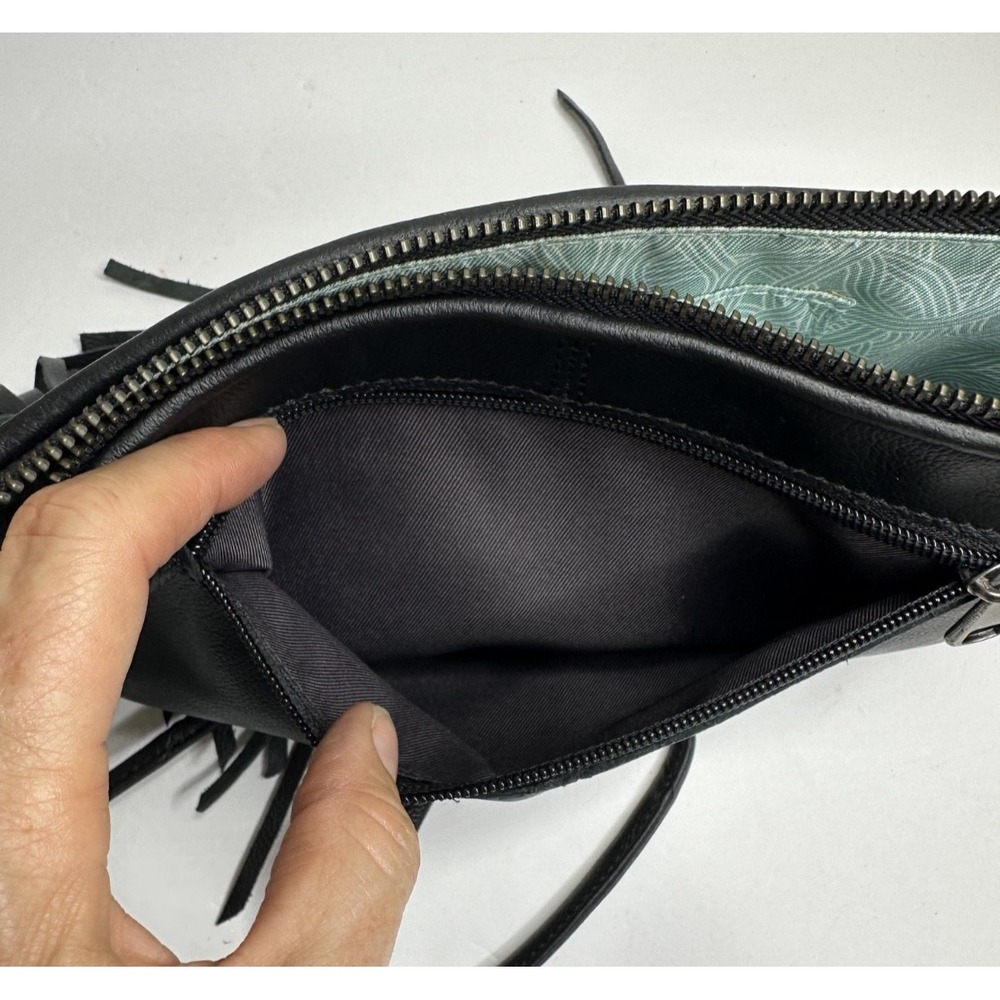 The Sak Filmore Purse Fringe Woven Black Leather Crossbody Clutch - Picture 16 of 16